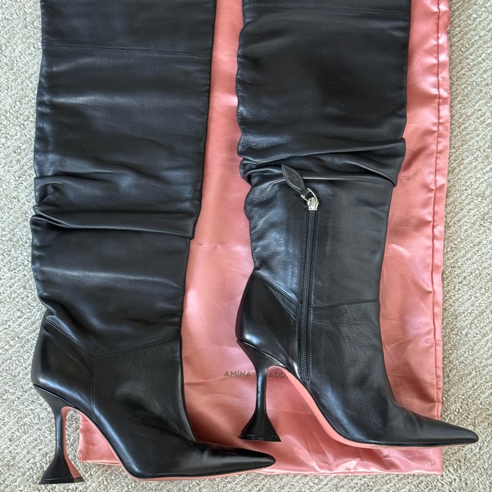 Amina Muaddi Leather Black Over-the-Knee Olivia Boots. EU 38 size, true to size! - Picture 6 of 16